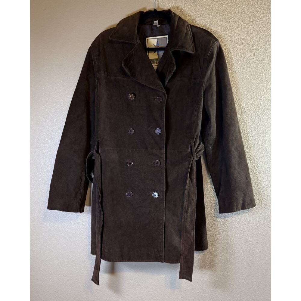 Middlebrook Size Medium Jacket Brown Suede Double Breasted Peacoat Belted Women